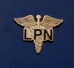 LPN Licensed Practical Nurse Caduceus Medical insignia Gold Lapel Pin 1" X 1.25"